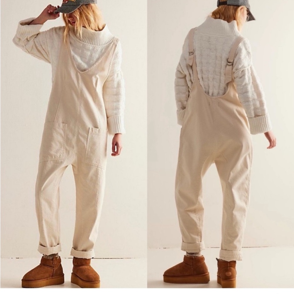 NEW Free people X We The free high Roller jumpsuit Women's Cream Overalls size M